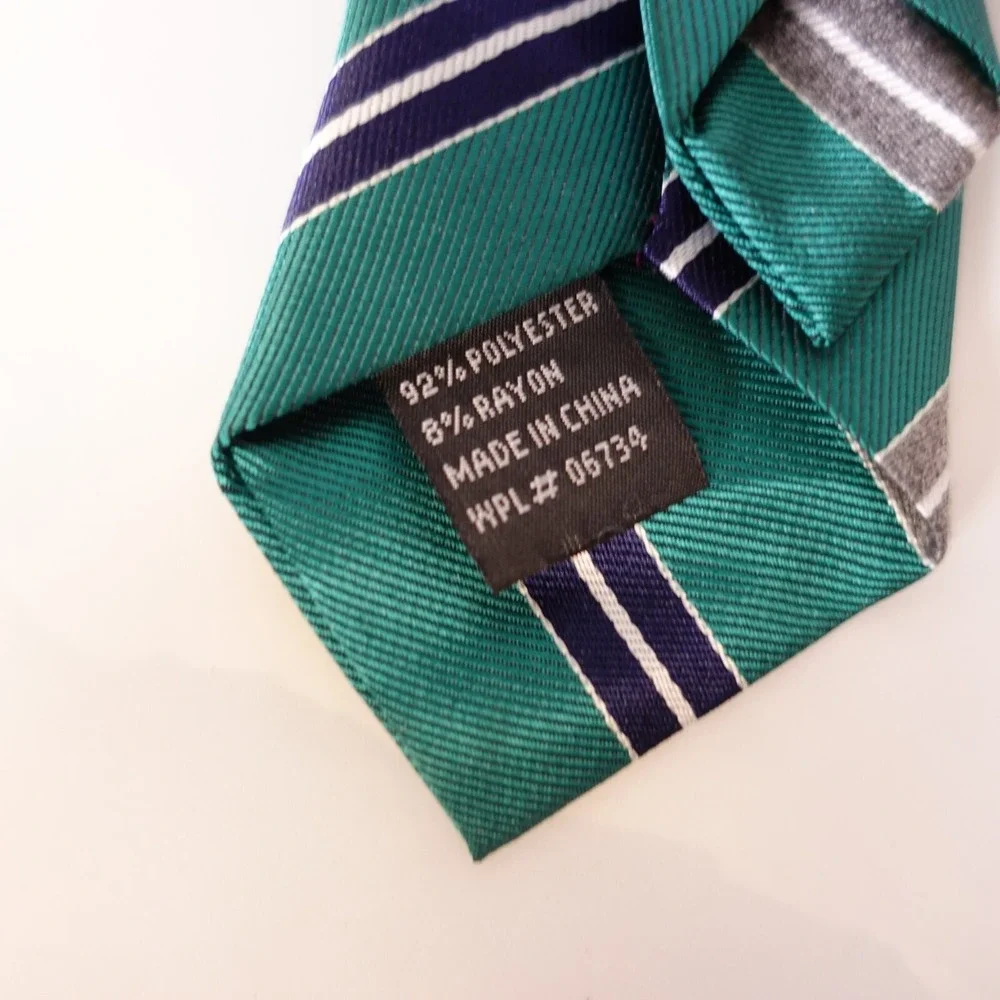 Skinny Tie Boy Green Repp Striped Regimental Dress Preppy Formal Clip On Necktie